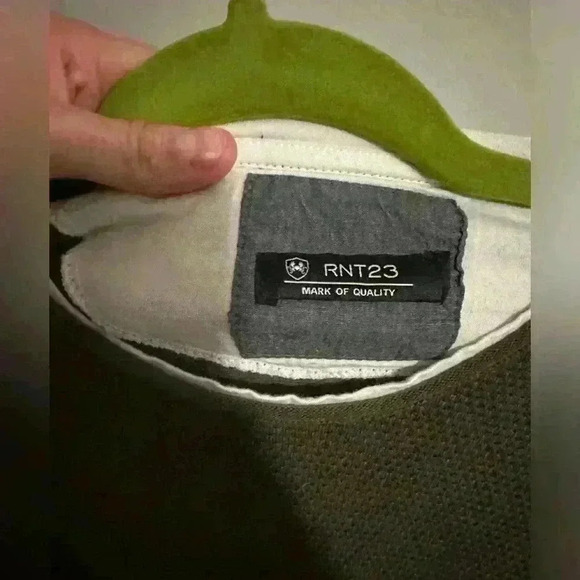 Ron Tomson Los Angeles. Men’s Waffle Knit Pullover. Green. Raw Edge. Mock Layer - Picture 6 of 7